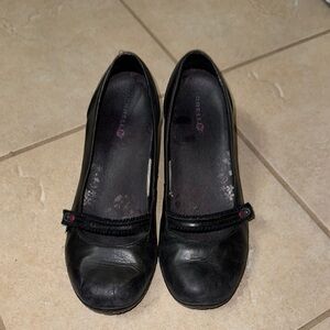 Merrell Black Flats with Rounded Toe and Decorative Strap